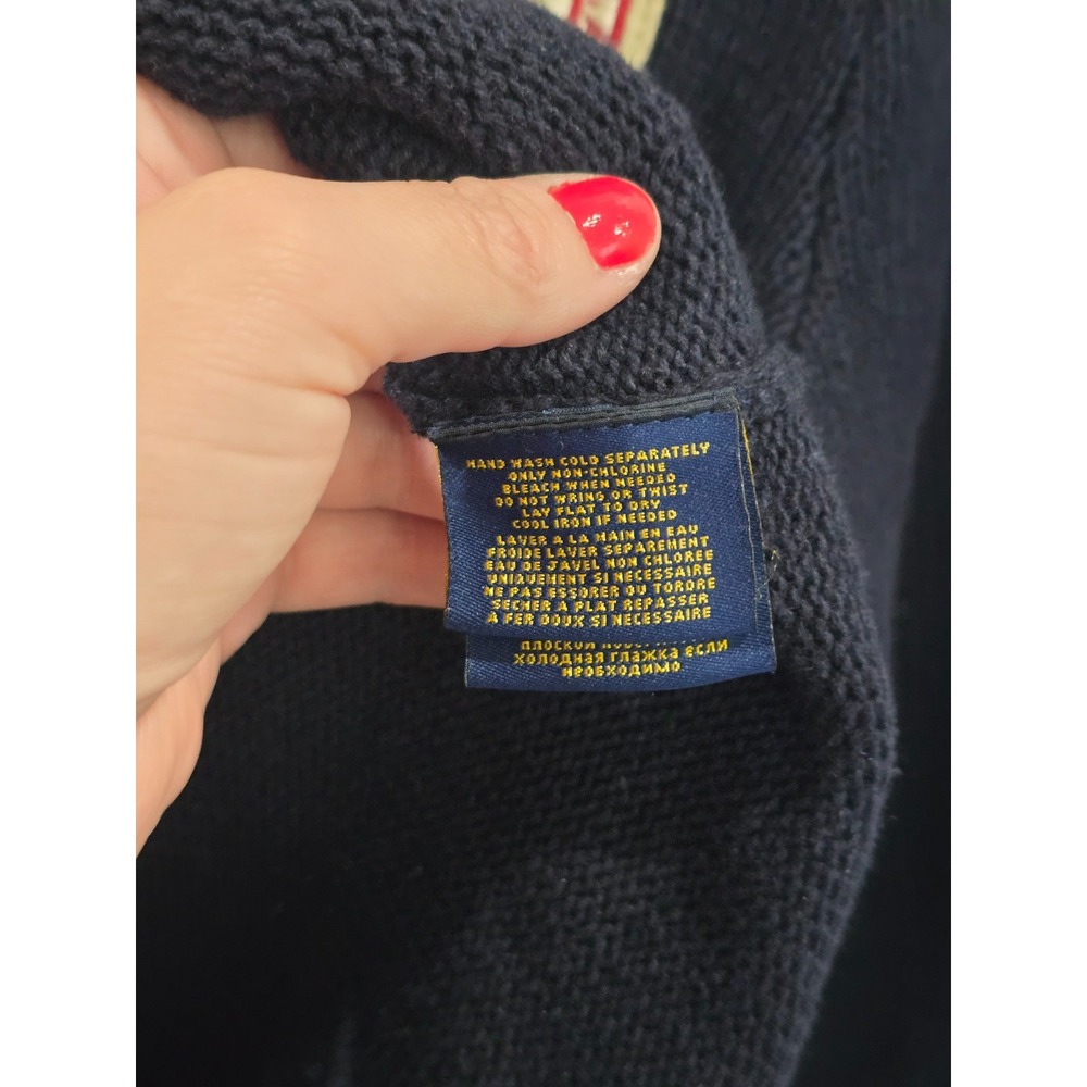 Ralph Lauren Rugby Size M Cardigan Sweater Navy Crest Linen Varsity Collegiate - Picture 5 of 11